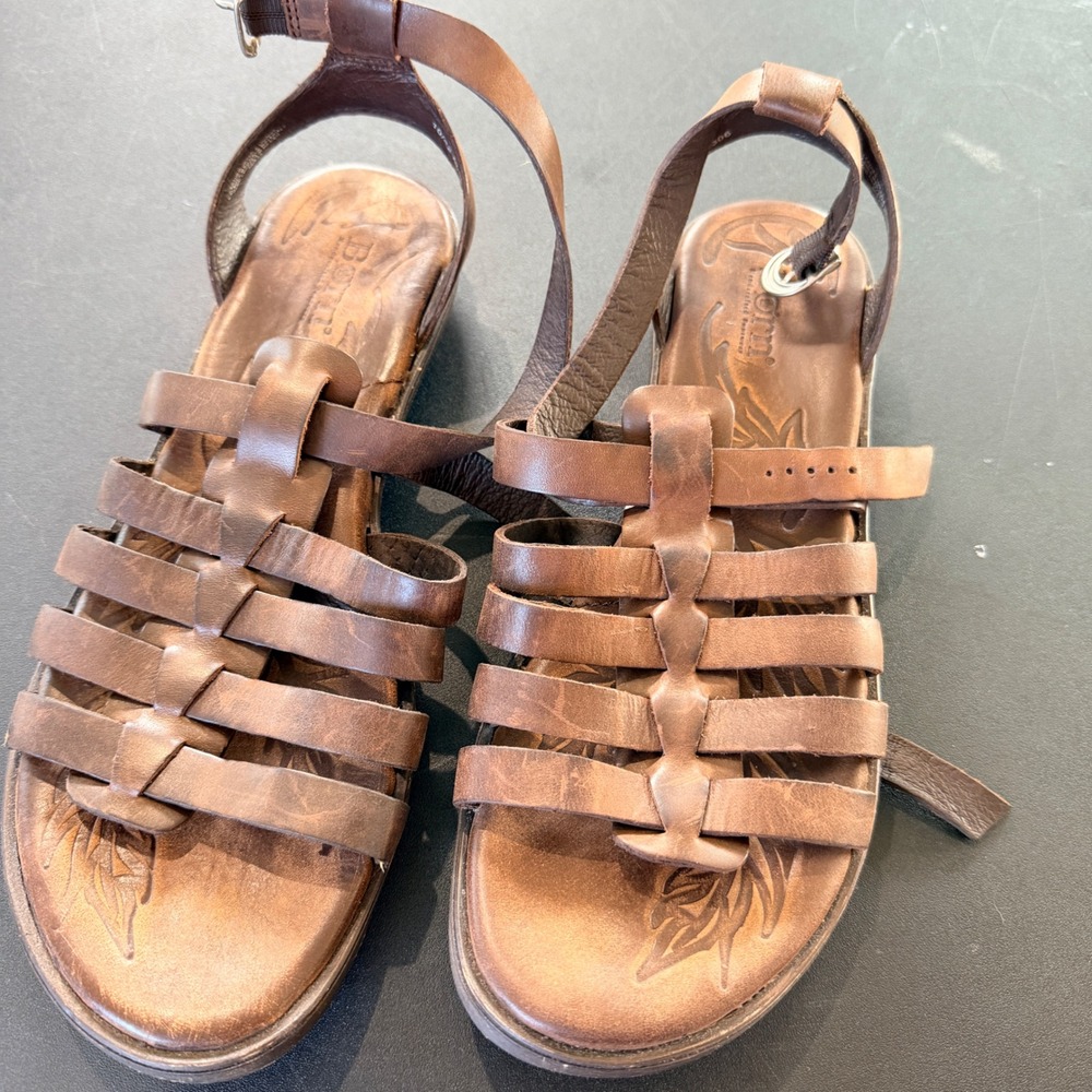 Born Leather Gladiator Sandals Womens 10 Brown Strappy Earthy Boho Handmade VTG